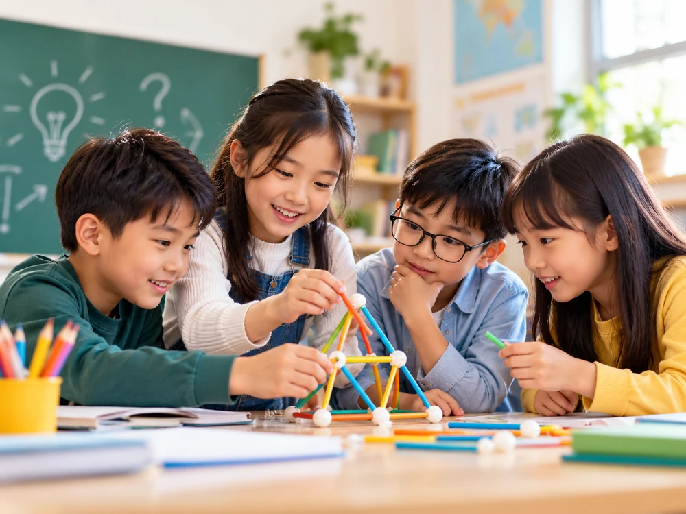 Children enthusiastically joining a classroom activity