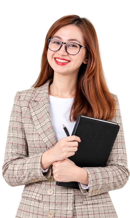 An encouraging educator holding a notebook